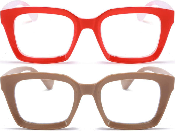 REAVEE 2 Pack Oprah Style Oversized Reading Glasses - Blue Light Blocking Retro Square Readers for Women Men