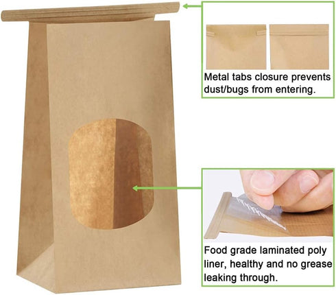 BagDream Small Bakery Bags with Window - 50Pcs, 3.54x2.36x6.7 Inches, Kraft Brown Paper Bags for Treats