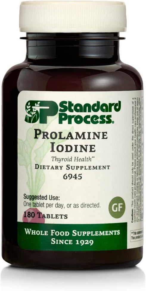 Standard Process Prolamine Iodine - Thyroid Support with Calcium Lactate, Iodine, Calcium, Magnesium - 180 Tablets