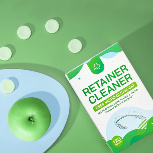 Retainer Cleaner & Denture Cleaning Tablets, Fresh Apple Flavor for Mouth Guard Cleaner (120 Count)