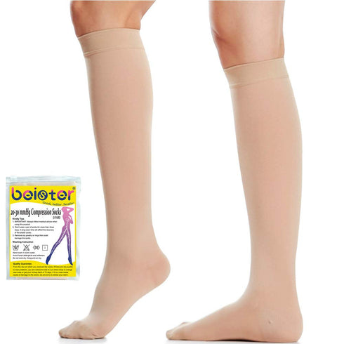 Beister Closed Toe Knee High Calf Compression Socks, 20-30 mmHg Support for Varicose Veins, Beige, X-Large