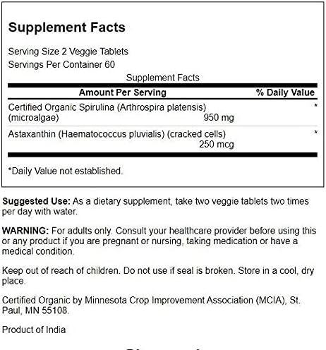 Swanson Organic Spirulina & Astaxanthin 120 Veg Tabs