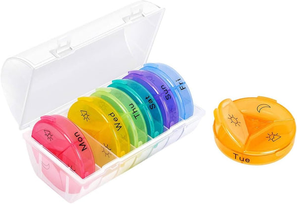 HONITANO 21-Compartment Weekly Pill Organizer Rainbow Medicine Storage Box Portable Dispenser with Separate