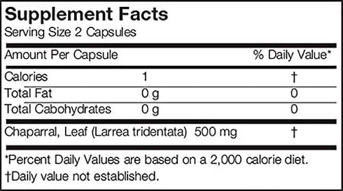 Chaparral (Larrea tridentata) 500 mg, 180 Capsules