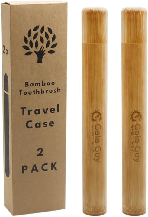 Gaia Guy Bamboo Toothbrush Travel Case 2 Pack, Portable Holder for Plastic-Free Travel, Camping & Zero Waste Living