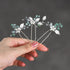 Heread Pearl Flower Bride Wedding Hair Pins Silver Leaf Bridal Hair Accessories Green Opal Rhinestones Hair Pieces Clips for Women and Girls (Pack of 3)