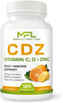 C D Z | Vitamin C, 1000mg | Vitamin D3, 125mcg | Zinc, 25mg | 120 Vegetarian Capsules, Non-GMO & Gluten Free