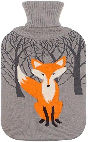 HomeTop Classic Rubber Hot Water Bottle - Cute Fox Knit Cover