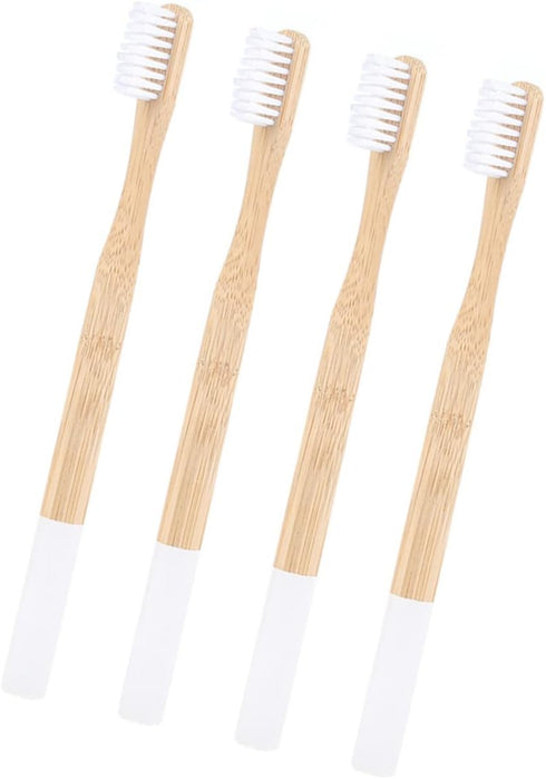 Healeved 4pcs Cleaning Toothbrushes for Adults, Bamboo Brush Teeth, Soft Manual Toothbrush White Travel Kit