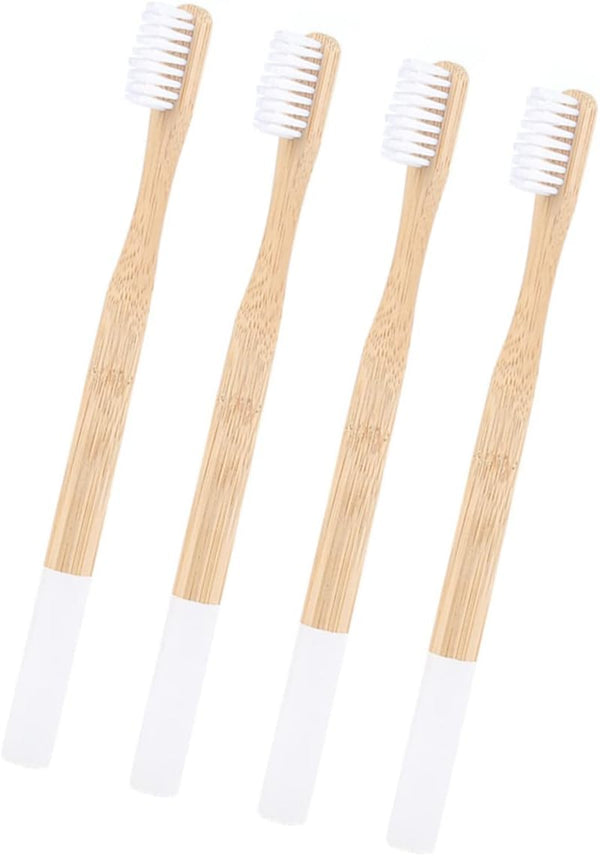 Healeved 4pcs Cleaning Toothbrushes for Adults, Bamboo Brush Teeth, Soft Manual Toothbrush White Travel Kit
