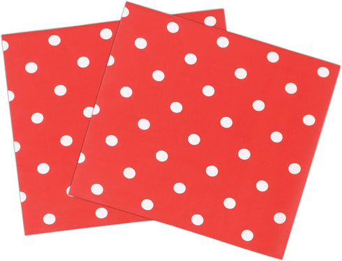 Disposable 2-ply Party Napkins, Striped Chevron Polka Dot Paper Napkins for Birthday, 60-Count, 13" x 13" Red