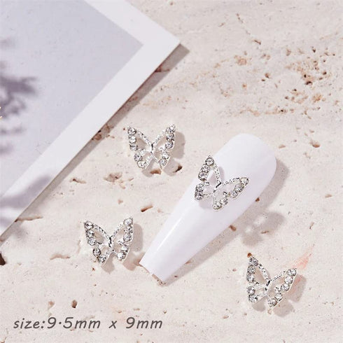 20pcs Silver Butterfly Nail Charms, 3D Metallic Rhinestones for Acrylic Nails, Shiny Crystal Charms for Women