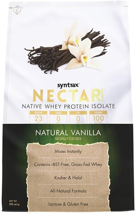 Syntrax Nutrition Nectar Naturals, 100% Whey Isolate Protein Powder, Rich Vanilla Flavor, 2 lbs