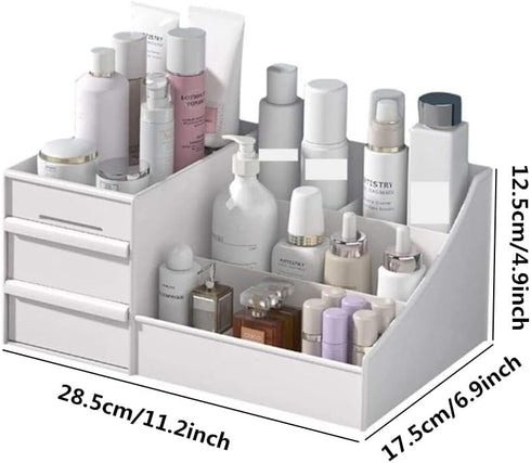 Large Capacity Makeup Organizer for Bathroom Bedroom, Cosmetic Storage Box with Drawers, Desktop Makeup Container for Jewelry Lipstick Skin Care (White) by Jilukibo