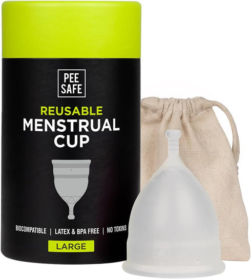 Pee Safe Reusable Menstrual Cup for Women, Large, Medical Grade Silicone, Soft, Flexible, BPA & Latex Free