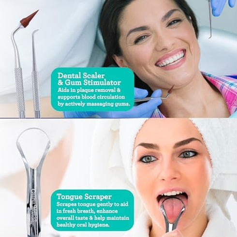 GuruNanda Professional Stainless Steel Dental Kit with Tongue Scraper, 4 Piece Set