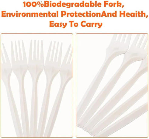 100% Eco Friendly Compostable Forks, 50 Large Disposable Utensils (6.7 in.), Durable and Heat Resistant Alternative to