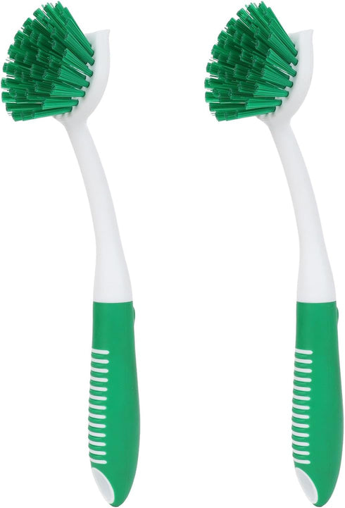 Dish Brush with Handle, 2 Pack Kitchen Scrub Brushes with Built-in Scraper for Cleaning Dishes and Pots