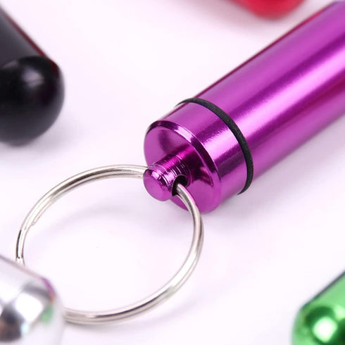 AKOAK 2 Pcs Colorful Round Aluminum Alloy Pill Bottle, Waterproof Outdoor Travel Portable Key Chain, Purple