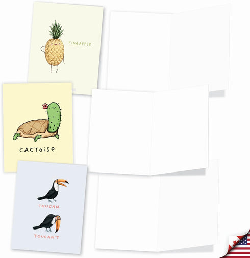 The Best Card Company - 20 Note Cards Blank Assortment, 4 x 5.12 Inch, 10 Designs, 2 Each - Punimals AM3366OCB-B2x10-NB