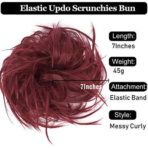 HMD Tousled Updo Messy Bun Hairpiece - Synthetic Hair Extensions with Elastic Rubber Band for Women