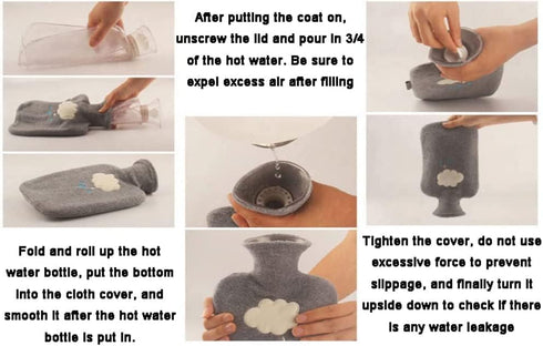 TIANYIA Reusable Unique Hot Water Bottle with Soft Cover, Leak Proof Hot Water Bag for Hand & Feet Warmer for Kids, Men