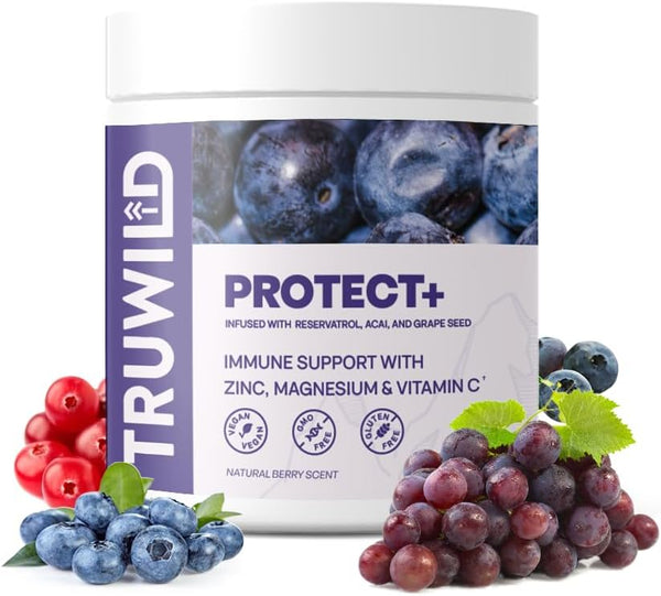 TruWild Protect+ Vegan Immune Support & Antioxidant, All Natural Vitamin C, Zinc, Magnesium, 30 Servings, Non GMO
