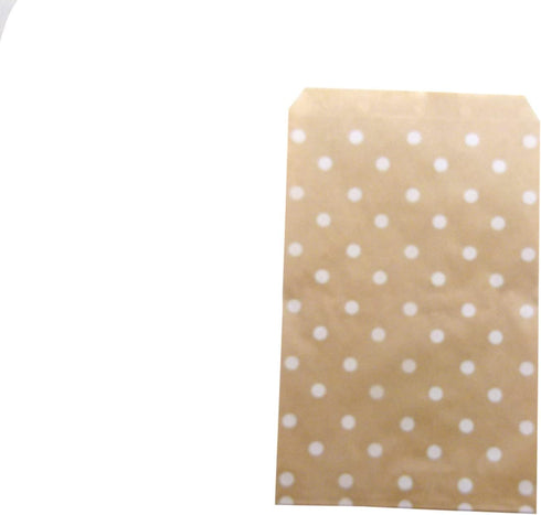 N'icePackaging 20 Qty 4" x 6" Decorative Flat Paper Gift Bags, White Polka-Dot on Brown Kraft Bags