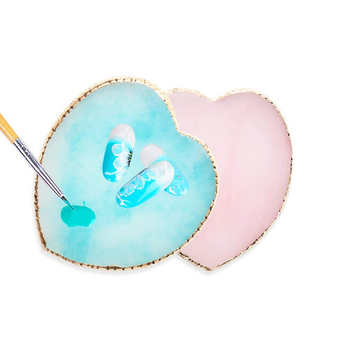 Resin Nail Art Plate Palette, Makeup Gel Polish Color Mixing Plate, Golden Edge Heart Shaped Display Holder