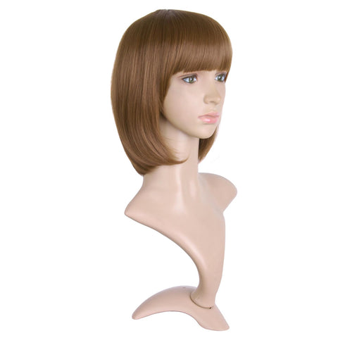 MapofBeauty 12 Inch/30cm Fashion Lady Short Straight Flat Bangs Bob Wig, Light Brown