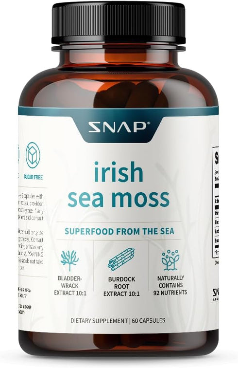 Irish Sea Moss Capsules w/Bladderwrack, Burdock Root & Iodine - 60 Capsules for Mood, Immunity & Digestion Support