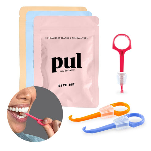 PUL 2 in 1 Chewies & Clear Aligner Removal Tool Combo by The Pultool | Compatible with Invisalign Removable Braces & Trays, Aligners, Retainers, & Dentures | Hygienic, Durable, Compact