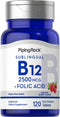 Piping Rock Vitamin B12 Sublingual, 2500 mcg, 120 Tablets, Berry Flavor, with Folic Acid, Vegetarian, Non-GMO, Gluten