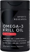Sports Research Antarctic Krill Oil Omega 3 Mini-Softgels - 500mg with Phospholipids, Choline & Astaxanthin, 120