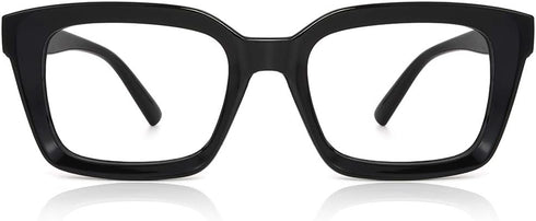 JiSoo Large Frame Reading Glasses Blue Light Blocking, Fashion Blue Light Readers 1.25, Stylish Black