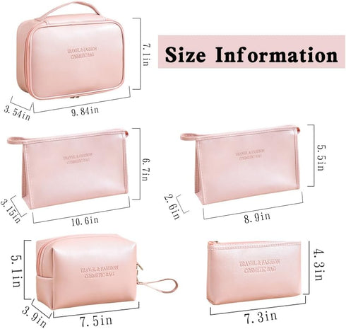 Makeup Bag Large Capacity, Waterproof Travel Cosmetic Bag for Women, Portable Toiletry Storage (Pink)