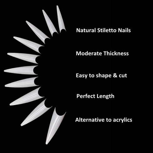 YIMART 500pcs Acrylic Medium Long Stiletto Nail Tips, Sharp False Nail Art Tips for Nails Salon (Natural)