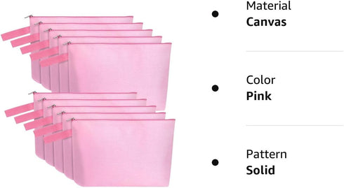 10 Pieces Cotton Canvas Makeup Bag with Bottom and Strap, Multi-Purpose Cosmetic Pouch, Blank DIY Craft Bag (Pink, L)