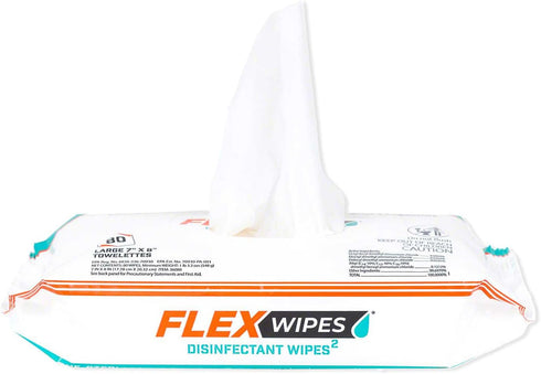 Flex Wipes 36080 Disinfectant Wipes, Pack of 1, Large 7"" x 8"" Wipes, 80 Wipes per Pack, Dispenses One at a Time