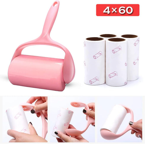 Sticky Lint Roller Kit - Pet Hair Remover with 4 Refills 240 Sheets, Lint Brush for Clothes and Carpet