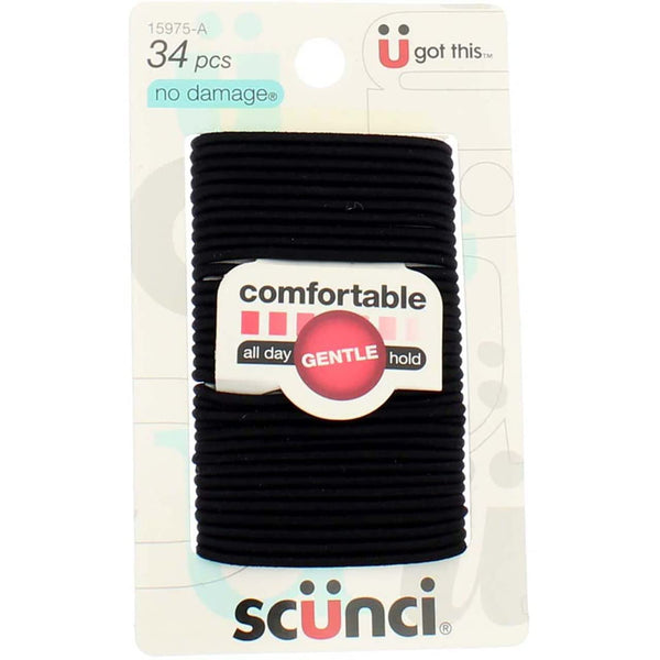 Scunci Effortless Beauty Small No-Damage Elastics, Black, 102-Count, 2mm
