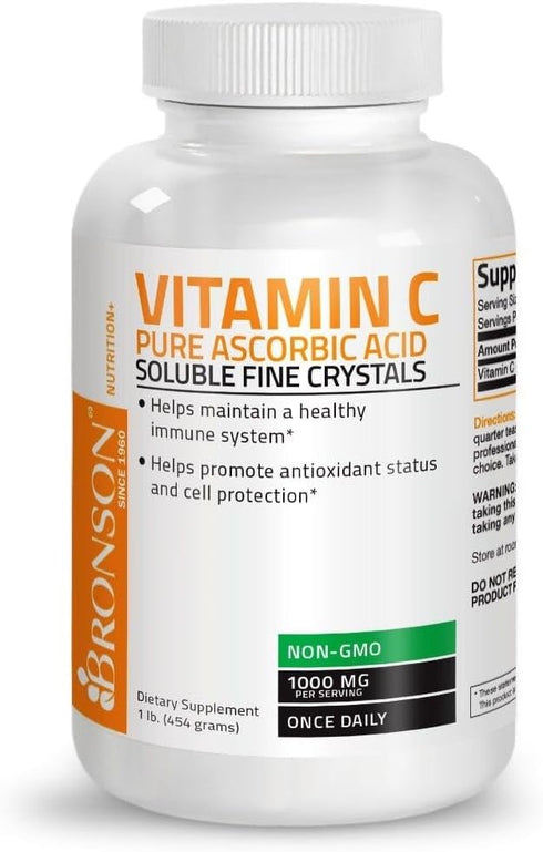 Vitamin C Powder Pure Ascorbic Acid, 1 Pound | Non-GMO Crystals for Healthy Immune System and Cell Protection