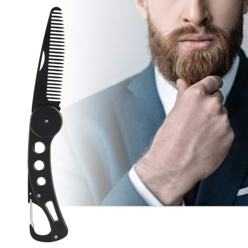 Men's Stainless Steel Folding Multifunctional Pocket Comb, Delaman, for Beard and Mustache Styling