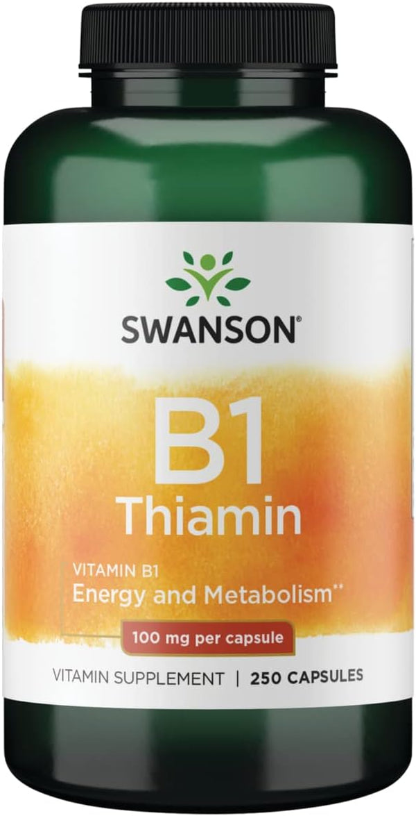 Swanson Vitamin B1 (Thiamin) 100mg - Promotes Healthy Metabolism, Energy Support - 250 Capsules, Natural Vitamin