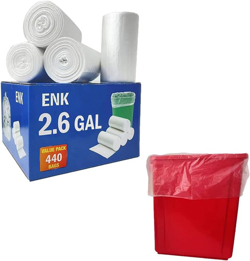 440 Counts 2.6 Gallon Clear Trash Bags ENK, Small Bathroom Trash Bags for Home Kitchen and Office