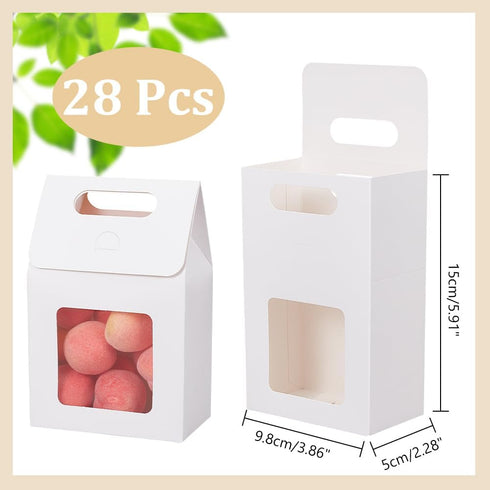 28 Pcs Paper Gift Bags, White Paper Bags with Transparent Window Flower Bouquet Bags with Handles Reusable Bags for Mothers Day Wedding Party Anniversary Bridal Shower Housewarming