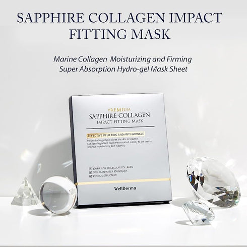 WELLDERMA Sapphire Collagen Face Mask - 4EA Premium Overnight Hydrogel Mask for All Skin Types with Niacinamide