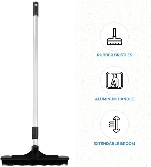Extendable Salon Broom, ForPro Professional Collection Non-Scratch Rubber Bristles, Aluminum Handle Adjustable to