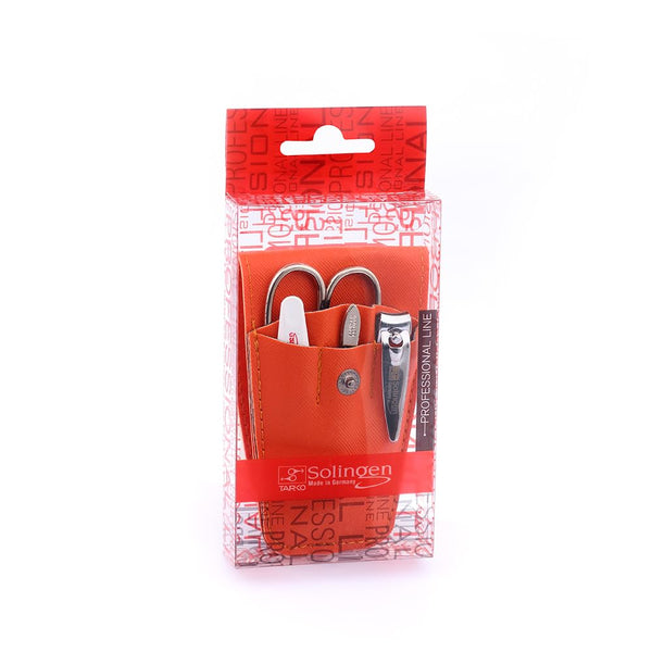 Tarko Solingen Travel Nail Clippers Set - 4 Pcs Manicure Kit with Stylish Leather Carry Case & Scissors