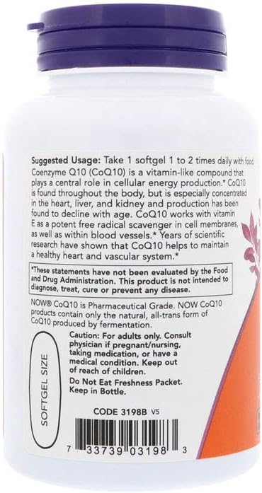 NOW Foods CoQ10 400 mg, Pharmaceutical Grade, All-Trans Form, 60 Softgels